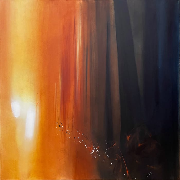 Across The Broken Bridge We Walk — Acrylic and graphite on canvas · 36 × 36 × 0.688 in · 2022