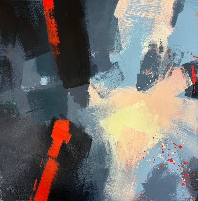And So the Infinite Division of Space and Time (Study) — Acrylic and charcoal pencil on paper · 19 × 19 in · 2025