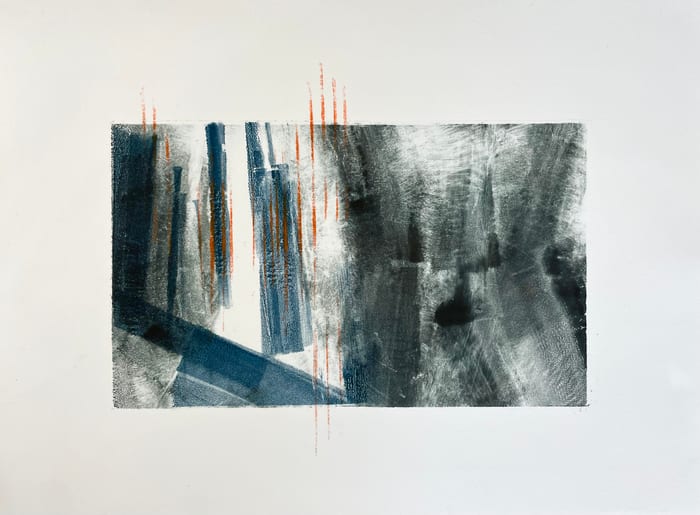 Convergence 1 — Mixed media monotype · 6 × 10 in · 2023