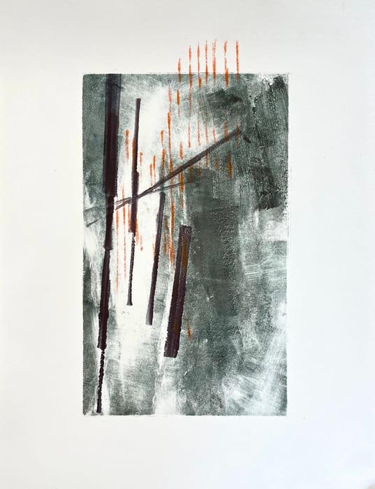 Convergence 2 — Mixed media monotype · 6 × 10 in · 2023