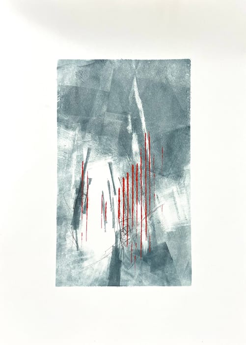 Convergence 3 — Ink monotype and acrylic · 9 × 6 in · 2023