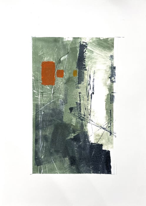 Disruption 1 — Mixed media monotype · 10 × 6 in · 2023