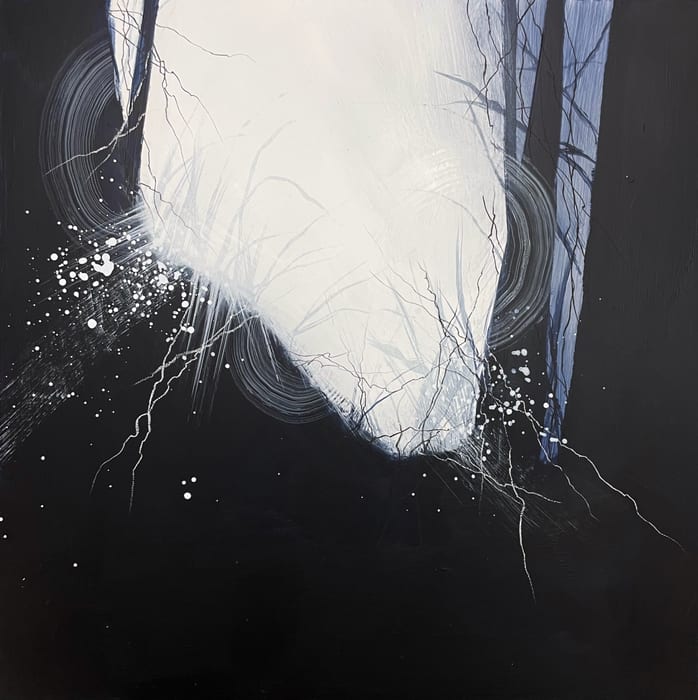 Halls of Mountains - Window 1 — Mixed media on cradled wood panel · 12 × 12 × 0.875 in · 2021