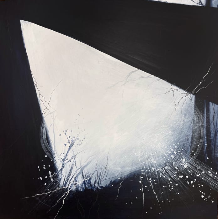 Halls of Mountains - Window 3 — Mixed media on cradled wood panel · 12 × 12 × 0.875 in · 2021