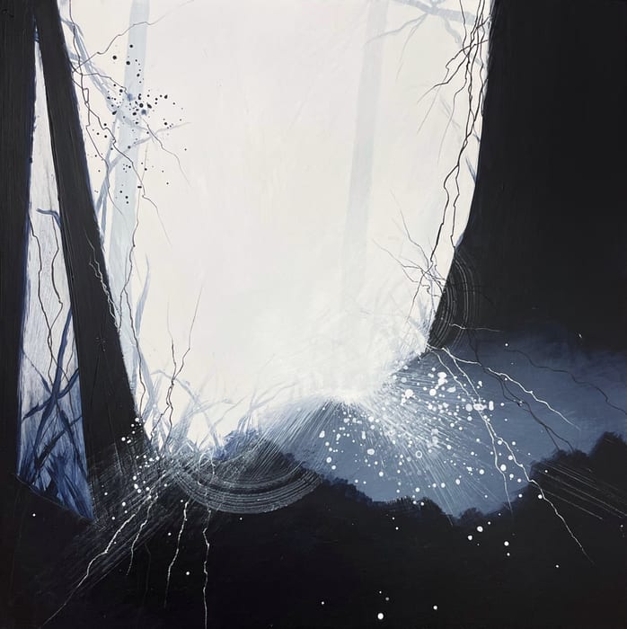 Halls of Mountains - Window 6 — Mixed media on cradled wood panel · 12 × 12 × 0.875 in · 2021
