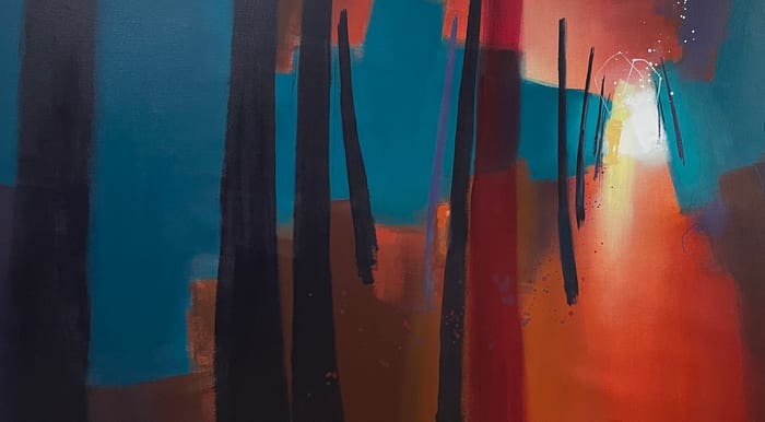 If We Could Take It Back — Acrylic and charcoal pencil on canvas · 20 × 38 × 1.5 in · 2022