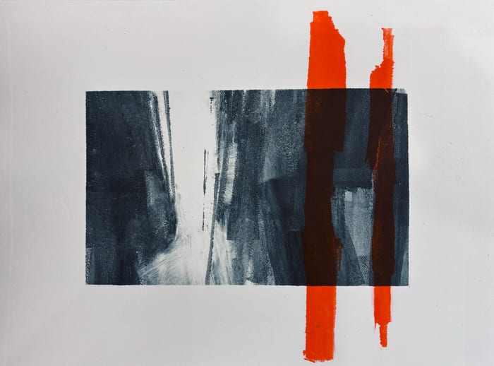 Interference 1 — Ink monotype · 6 × 9.5 in · 2026
