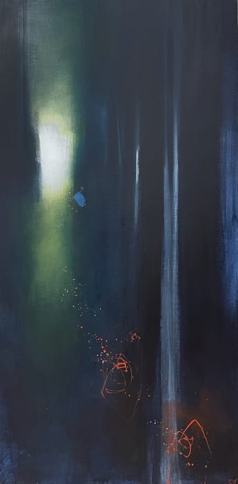 Meet Me At The Doorway To The World — Acrylic and graphite on cradled wood panel · 36 × 18 × 0.875 in · 2021