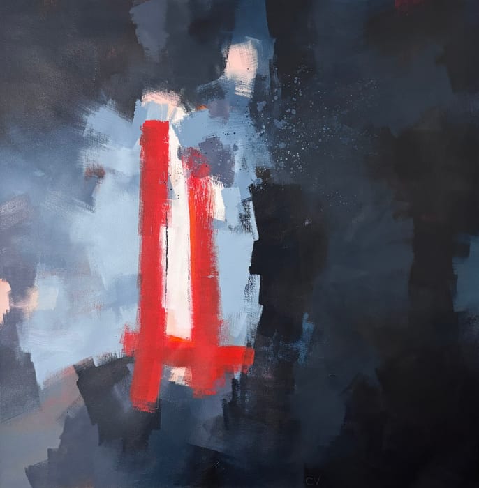 My Beacon Is Not Always the Brightest Star — Acrylic and charcoal pencil on canvas · 40 × 40 in · 2026