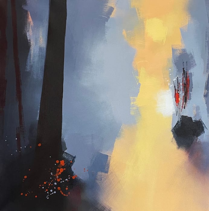 On Burnished Wings You Soar Toward Stillness — Acrylic and charcoal pencil on canvas · 20 × 20 in · 2023