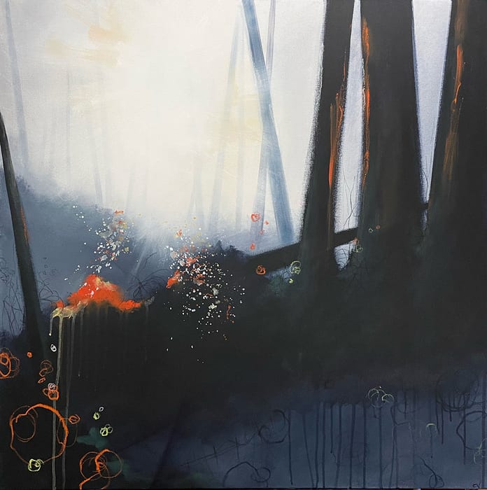 Quiet Except For The Light — Mixed Media on canvas · 36 × 36 × 1.5 in · 2021