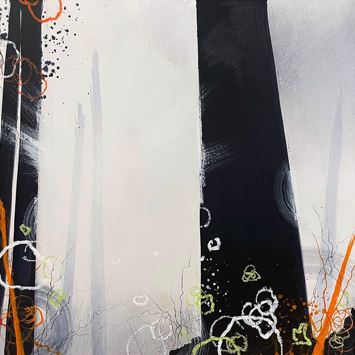 Reaching From The Steps — Mixed media on cradled wood panel · 12 × 12 × 0.875 in · 2021