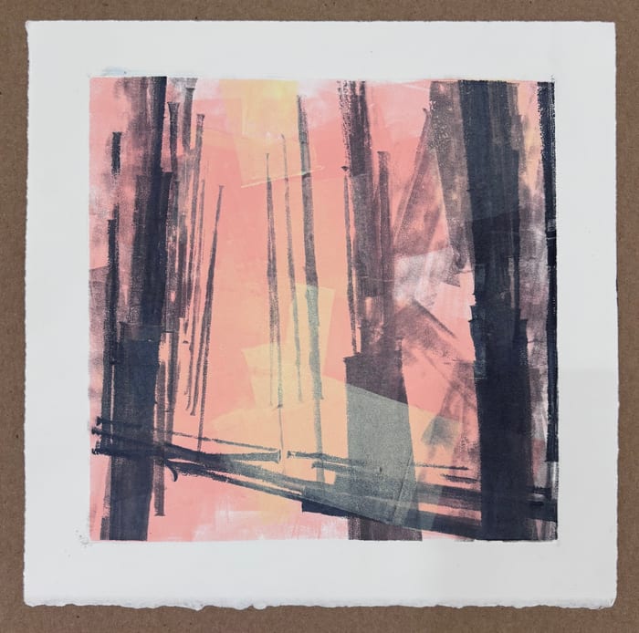 Studio View Iteration 1 — Ink monotype · 10 × 10 in · 2026
