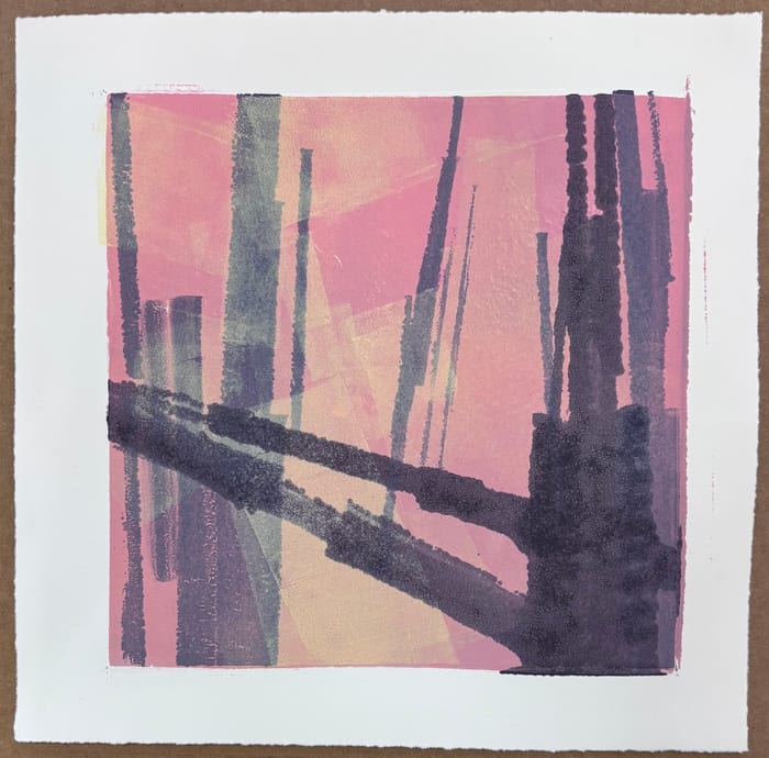 Studio View Iteration 2 — Ink monotype · 10 × 10 in · 2026