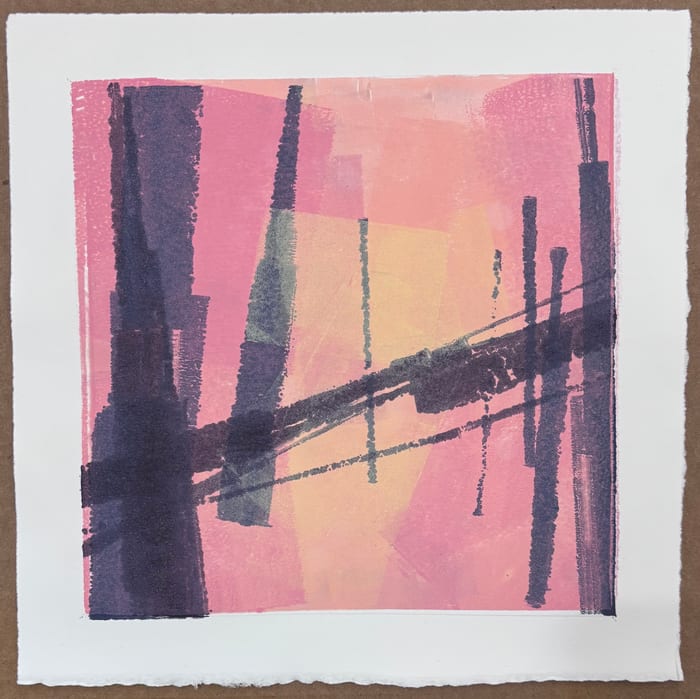 Studio View Iteration 3 — Ink monotype · 10 × 10 in · 2026