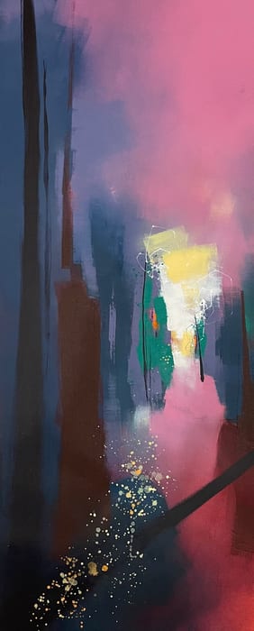 Take The Second Step — Acrylic and charcoal pencil on canvas · 34 × 14 in · 2022