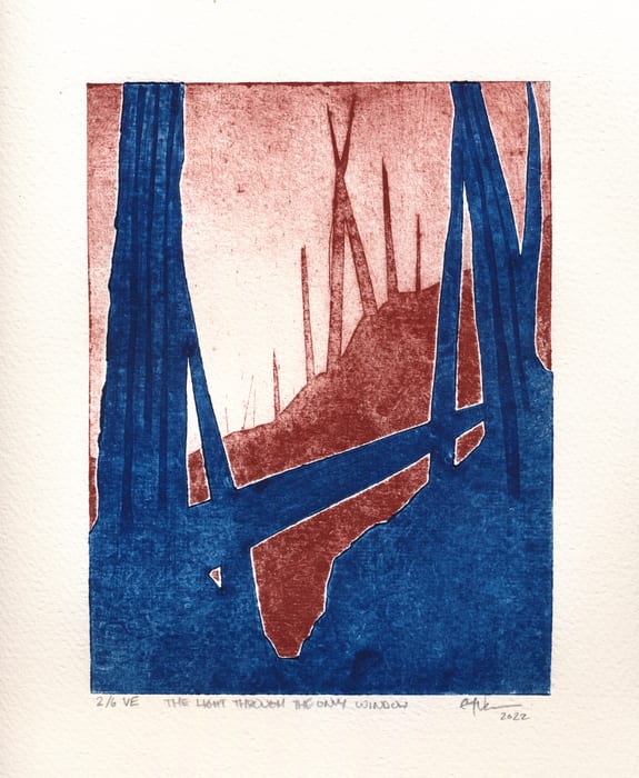 “The Light Through The Only Window” Collagraph Print — Collagraph print · 12.2 × 9.1 in · 2022