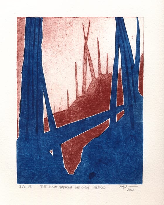 “The Light Through The Only Window” Collagraph Print — Collagraph print · 12.2 × 9.1 in · 2022