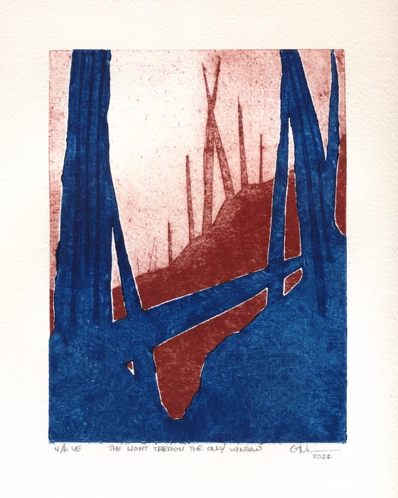 “The Light Through The Only Window” Collagraph Print — Collagraph print · 12 × 9 in · 2022