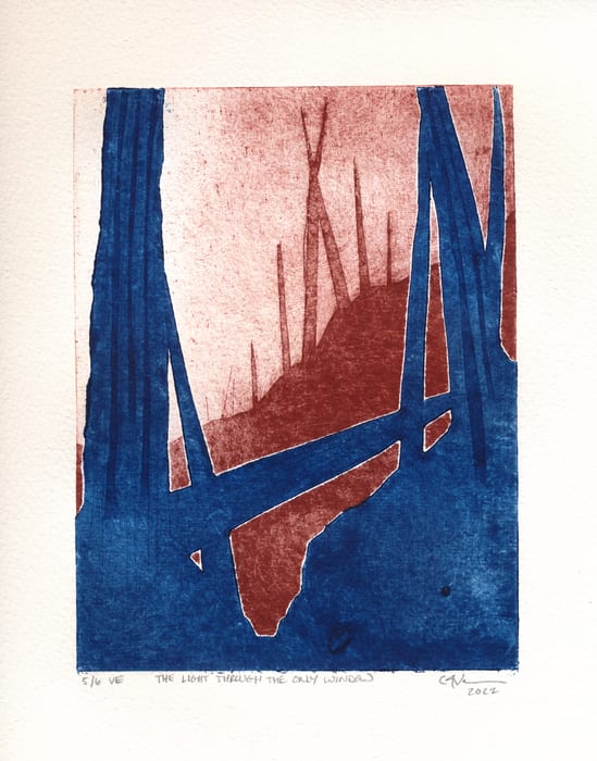 “The Light Through The Only Window” Collagraph Print — Collagraph print · 12 × 9 in · 2022