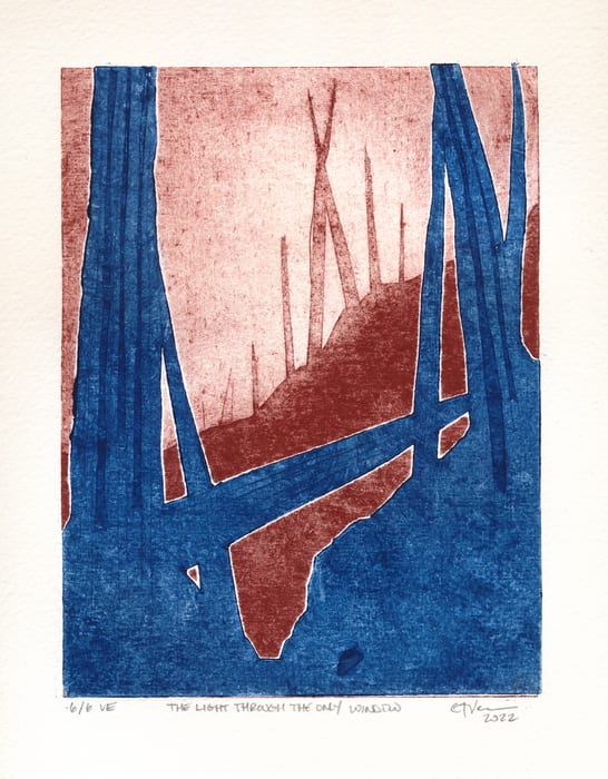 “The Light Through The Only Window” Collagraph Print — Collagraph print · 12 × 9 in · 2022