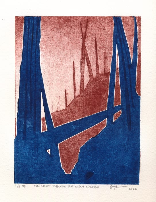 “The Light Through The Only Window” Collagraph Print — Collagraph print · 12.2 × 9.1 in · 2022