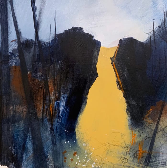 Tiger Mountain 1 — Mixed media on paper mounted to cradled wood panel · 12 × 12 × 1.5 in · 2021