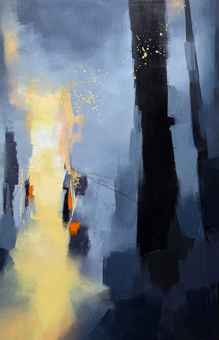 Time slipped from our fingers like so much water — Acrylic and pencil on canvas · 36 × 24 × 2 in · 2023