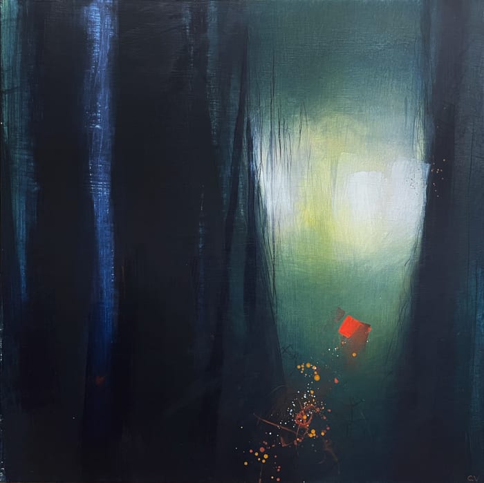 When we pull aside the curtain we will face what’s there together — Acrylic and graphite on cradled wood panel · 18 × 18 × 1.5 in · 2022