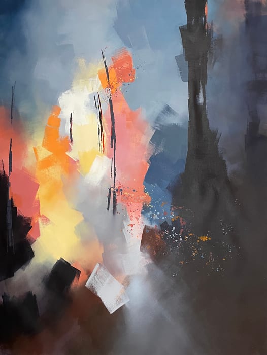 You Stood Here Defiant and Breathing — Acrylic and pencil on canvas · 48 × 36 × 2 in · 2023